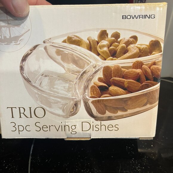 3/$15 Vintage Bowring 3 Piece Trio Serving Dishes Clear Glass New in Box - Picture 4 of 4